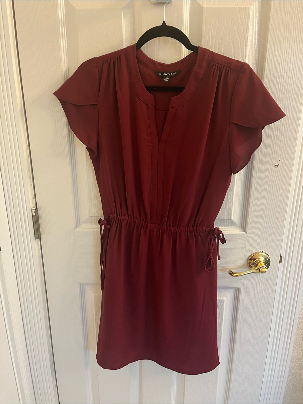 41 Hawthorn Burgundy Drawstring Waist Flutter Sleeve Dress